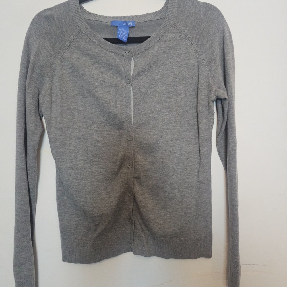 Delias Y2K Women's Button Up Cardigan Slim Fit Gray
